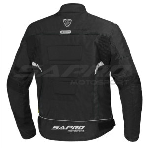 Blouson de moto unisexe noir SAPRO, manches longues, coupe-vent, logo imprimé sur le devant, toutes saisons, imperméable et respirant - Product Image 4