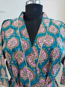 Batas Kimono 100% Algodón, Hermoso Vestido Kimono de Algodón, Kimono de Algodón con Estampado Floral Indio, Regalos Más Vendidos para Ella y Él, Ropa de Estar en Casa - Product Image 2