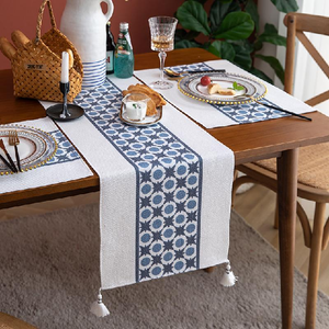 Solid Color 100% Organic Cotton Handmade Gots Certificate Dinning <b>Table</b> Decoration Customized Size Popular Tassel <b>Table</b> <b>Runners</b> - Product Image 1