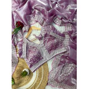 Superhit Maruti Fashion Bollywood Zimichu Saree en soie brodée avec magnifique travail de sequins et chemisier assorti, pour femme, tenue de mariage et de fête indienne - Product Image 1