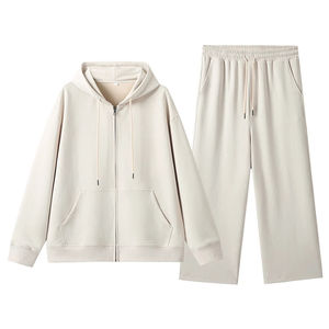 Chándal de lana 100% algodón transpirable personalizado unisex, conjunto de 2 piezas de color sólido para invierno con impresión digital - Product Image 4