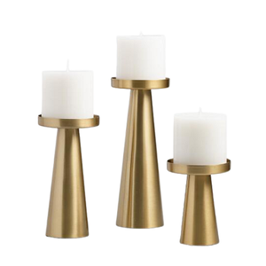 Ensemble de 3 bougeoirs tendance en aluminium couleur or, différentes tailles, pour mariage - Product Image 3
