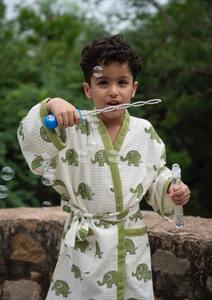 Premium Quality Hand Block Print Cotton <b>Waffle</b> Fabric Kimono <b>Bathrobe</b> Sleepwear for Kids - Product Image 2