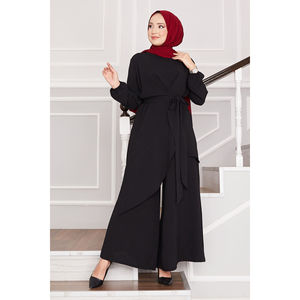 Two-Piece Black Aerobin <b>Knitted</b> Hijab <b>Set</b> with Sashes Loose Fit Plus Size Design - Product Image 1