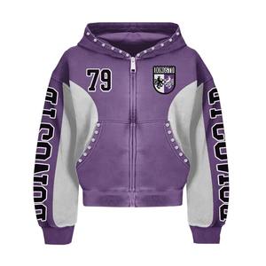 Sudadera con Capucha de Punto 100% Algodón de Alta Calidad, Estilo Vintage, con Cierre de Cremallera, Bordada, Lisa, para Hombre y Mujer, Transpirable, para Primavera - Product Image 4