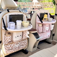 Organisateur de siège arrière en cuir mignon avec plateau pliable, design étanche à motif de dessin animé, 5 compartiments pour collations et boissons des mamans et des enfants
