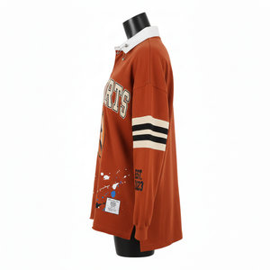 Camiseta de Rugby Premium para Hombre, 260 GSM, Tela de Algodón y Poliéster, Manga Larga, Cuello en Contraste, Logotipo Personalizado, Absorbe la Humedad - Product Image 3