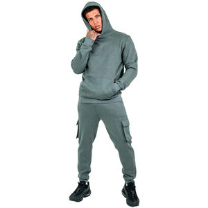 Ensemble de survêtement cargo pour homme de haute qualité, couleur grise, taille plus, manches longues, vêtements de rue, jogging pour homme, survêtement cargo 2 pièces - Product Image 1