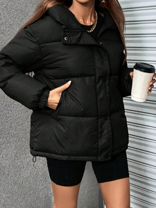 Women's Winter <b>Puffer</b> <b>Jacket</b> with Stand-Up Collar Zipper & Full Sleeves Plus Size New Arrival-OEM Serviced <b>Cheap</b> Price 2025 - Product Image 3