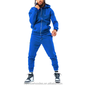 Ensemble survêtement bleu personnalisé pour homme, sweat à capuche zippé en polaire et jogging, tenue deux pièces, streetwear chaud, vêtements de sport - Product Image 2