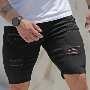 Shorts Vaqueros Ajustados Negros Desgastados Personalizados para Hombre, Cintura Media, Alta Calidad, Moda Casual de Verano, Tendencia, 100% Algodón, Ecológicos - Product Image 5