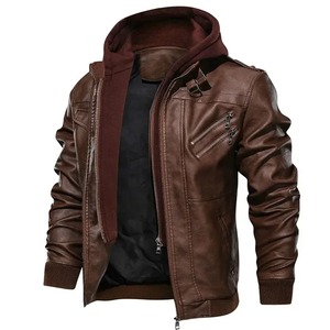 Veste en cuir de moto à fermeture éclair hommes grande taille S-5XL livraison directe vestes en cuir à capuche manteau d'automne - Product Image 1
