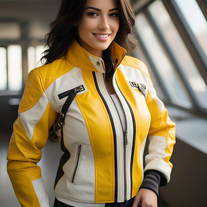 Chaqueta de cuero genuino de oveja con cremallera para mujer, chaqueta de cuero de motociclista de manga larga de invierno estilo callejero para mujer - Product Image 6