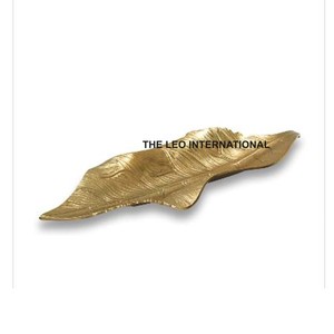 Plateau et assiettes créatifs en aluminium plaqué or, style français, motif feuille, finition sous glaçure - Product Image 1