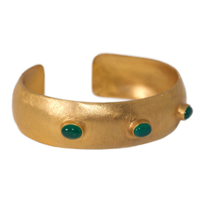 กำไลข้อมือโอนิกซ์สีเขียว,กำไลข้อมือทองเหลือง Cabochon ทรงวงรีชุบทองสร้อยข้อมือทันสมัยสำหรับสไตลิสต์แบบเปิด - Product Image 3