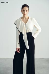 Vêtements pour femmes de haute qualité WHITEANT marque JENA pantalon à jambes droites 60% triacétate 40% Polyester noir pantalon pour femmes boîte d'emballage - Product Image 3