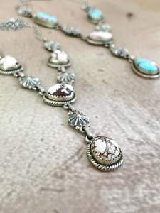 Hecho a mano plata esterlina rojo rosa Dalia caballo salvaje algodón caramelo turquesa collar Floral declaración joyería - Product Image 2