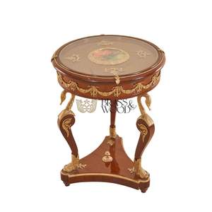 Table d'appoint ronde de luxe avec plateau en verre, incrustation artistique centrale et base en laiton doré ornée d'un cygne, pour la décoration intérieure haut de gamme des palais - Product Image 4