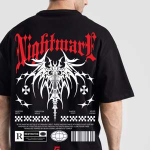 เสื้อยืดฮิปฮอปโอเวอร์ไซส์ลายกอธิคสีดำ ผ้าเจอร์ซีย์เนื้อวาฟเฟิลลายแอนิเมชั่นและลายเรียบ น้ำหนัก 240 กรัม ดีไซน์แบบอัดแน่น - Product Image 3