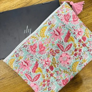 Multi-Color Cotton Quilting <b>Laptop</b> <b>Sleeve</b> Bag Hand-Block Printed Waterproof Business Modern Durable Lightweight Daily Office - Product Image 1