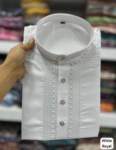 Pijama Kurta de algodón de seda 100% de secado rápido para hombre del fabricante líder de la India, ropa informal para fiesta de boda, técnica bordada - Product Image 2