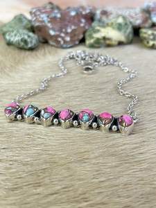 Handmade Rhodium/Gold Plated Sterling Silver Cotton <b>Candy</b> Turquoise Bezel Setting <b>Necklace</b> Unique Pastel Gemstone Jewelry - Product Image 2