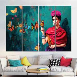 Lienzo de Lujo con Estampado de Mariposas de Frida Kahlo - Elegante Arte de Pared Moderno, 4P: Enmarcado en Galería - Product Image 1