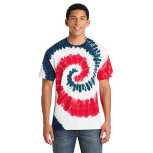 Camiseta Unisex con Estampado Tie Dye en Espiral |   Camiseta Informal de Algodón Suave |   Diseño de Remolino Vibrante en Rojo y Azul |   Ropa de Calle Moderna y Atuendo de Verano - Product Image 1