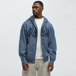 Design personnalisé pur 100% coton lourd pleine fermeture éclair poids lourd strass sweat à capuche pour les activités de porte - Product Image 2