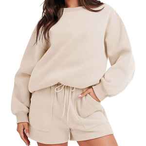 Conjunto de 2 piezas de algodón puro estampado personalizado sudadera de manga corta transpirable tejido de punto ligero serigrafía teñida inteligente - Product Image 2