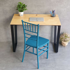 Juego de escritorio y silla con patas de madera de caucho y hierro, 100x60 cm, requiere montaje, CB68193 - Product Image 2