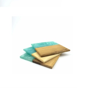 Posavasos de piedra de madera y resina epoxi hecho a mano para restaurantes de agua y color azul cielo - Product Image 1