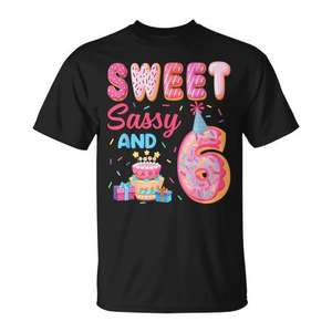 Camiseta con diseño de donuts para el 6º cumpleaños, dulce, atrevida y con temática de donuts, para celebración del 6º cumpleaños, diseño personalizable promocional - Product Image 1