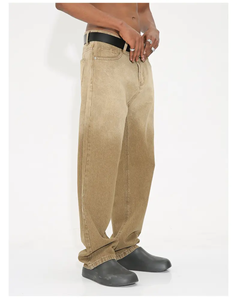 Jeans amples à jambe droite pour hommes, écologiques, respirants, style streetwear hivernal, imprimé, boutonnés, délavés, vente en gros - Product Image 5