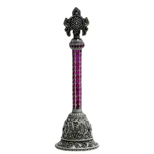 Top Venda Diária Pooja Itens e Oração Usado 925 Sterling Silver Metal Precioso Shanku Chakra Bell Prata Oxidado Banhado Bell