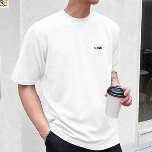 เสื้อยืดโอเวอร์ไซส์สำหรับผู้ชายเสื้อยืดสีขาวล้วนแบบสะพายไหล่สีดำล้วน - Product Image 4