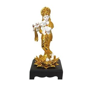 HOME GENIE Pièce maîtresse Krishna 18 pouces (46 cm) en plaqué or | Décoration | Sculptures - Product Image 1