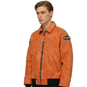 ओम पूर्ण अनाज चमड़े की बाइकर जैकेट कस्टम गैंडा पुरुषों के लिए जिपर बंद कायदे मोटरसाइकिल बाहर - Product Image 4