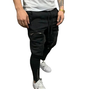 Pantalones Harem informales de estilo Hip Hop para hombre, color sólido con múltiples bolsillos con cremallera y cordón frontal plano, ropa de calle a la moda - Product Image 4