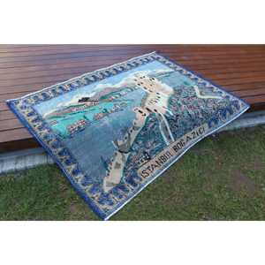 Alfombra Turca Vintage de 4.9x3.4 pies, Alfombra Decorativa, Alfombra de Lana Azul - Product Image 2