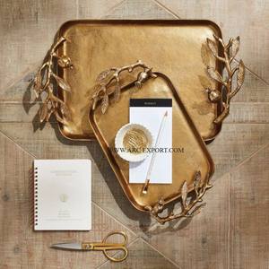 Juego de dos tamaños diferentes, bandeja para servir comida moderna, asas de diseñador de hojas, producto superior 2025, bandeja para servir comida de cocina en la India - Product Image 1