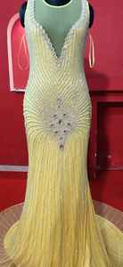 vestido de noche amarillo bordado a mano con cuentas - Product Image 2