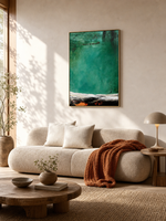 Grande toile texturée Wabi Sabi, art mural vert turquoise, peinture abstraite de paysage champêtre, peinte à la main, décoration intérieure