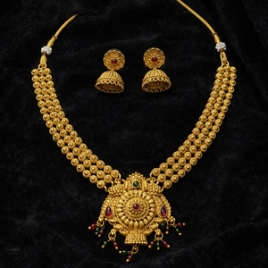 Indian Temple Style Women's Choker Jewelry Set with <b>Jhumkas</b> Gold Plated Alloy Zircon Stone Flower Design for Wedding Anniversary - Product Image 2