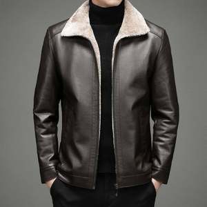 Chaqueta de piel sintética de estilo clásico para hombre, ropa de abrigo informal con procesamiento de punto transpirable de talla grande para ropa de hombre de invierno - Product Image 1