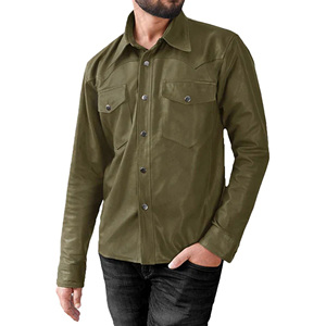 Camisa de Cuero Color Oliva para Hombre, Hecha a Medida, Camisa de Cuero a la Moda, Corte Casual, Producto de Alta Calidad, Gran Venta - Product Image 1