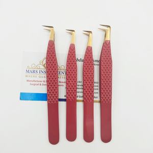 Pinzas de 90 grados de alta calidad, extensión de pestañas, estilo bota, pinzas largas para pestañas, Color rojo con punta dorada, pinzas de volumen - Product Image 1
