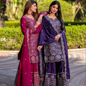 La Mejor Colección de Trajes Salwar Pesados en Chinon con Bordado de Lentejuelas de Secado Rápido para Bodas, Festivales y Fiestas Indias y Pakistaníes - Product Image 1
