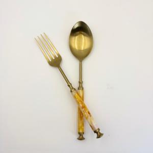 VENTES CHAUDES Serviteur à salade en acier inoxydable doré avec poignée en résine jaune pour un usage domestique et en restaurant - Product Image 2