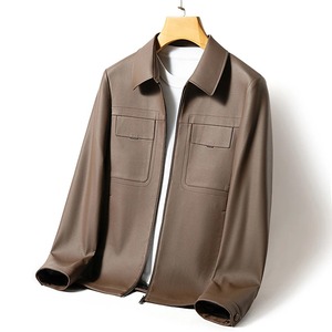 Chaqueta de cuero Chaqueta de piel de oveja natural con cremallera de solapa para hombres de mediana edad y jóvenes Top informal de negocios Negro Marrón - Product Image 2